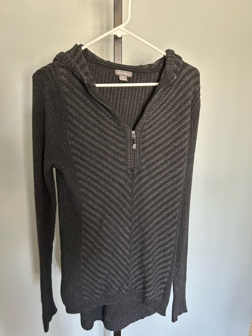 Eddie Bauer Charcoal Chevron Half-Zip Hooded Sweater